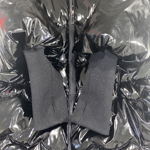 Habitual Kids Black Patent Puffer Peacoat w/Cropped Bell Sleeves Size 16 - Picture 6 of 9